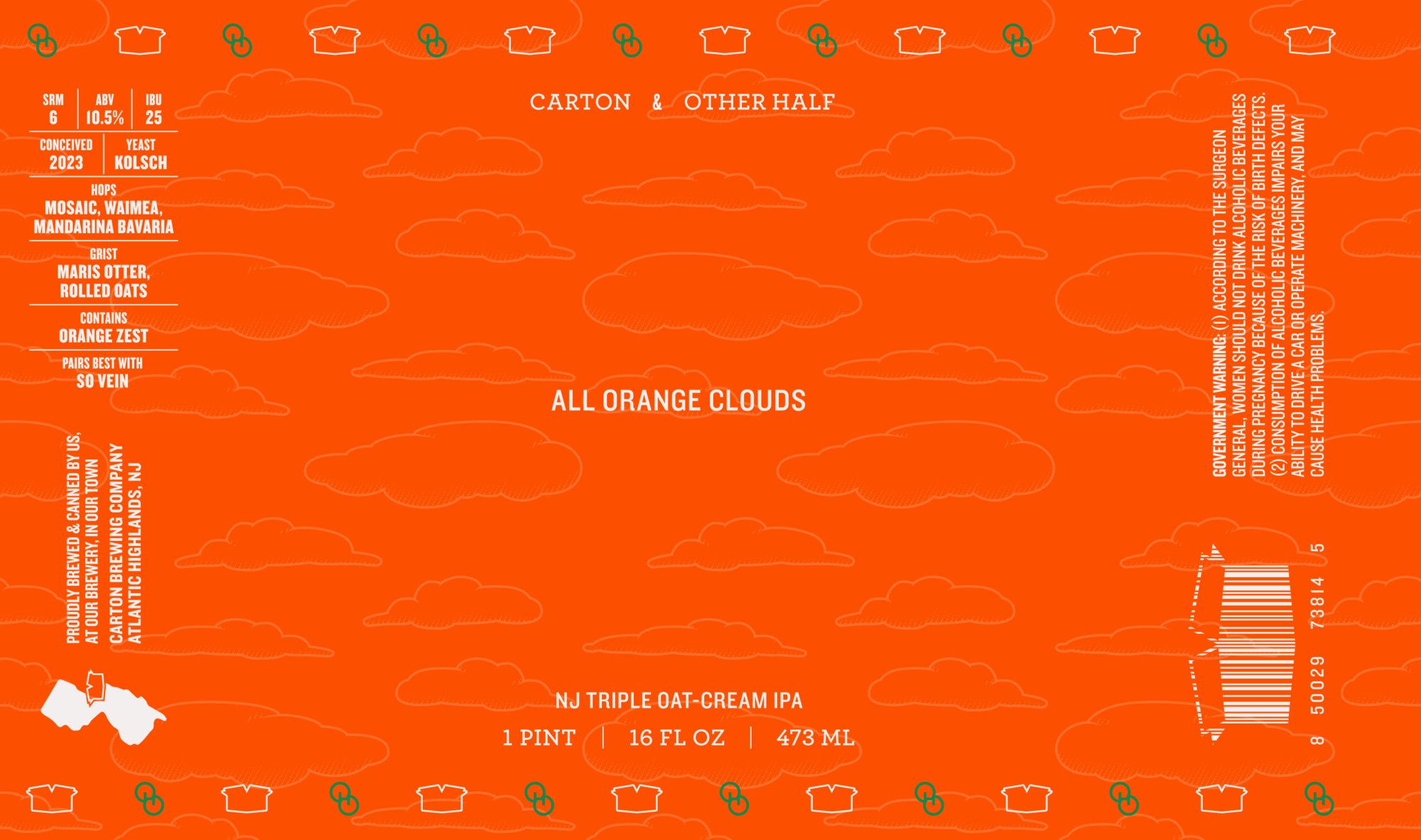 Carton + Other Half All Orange Clouds beer Label Full Size