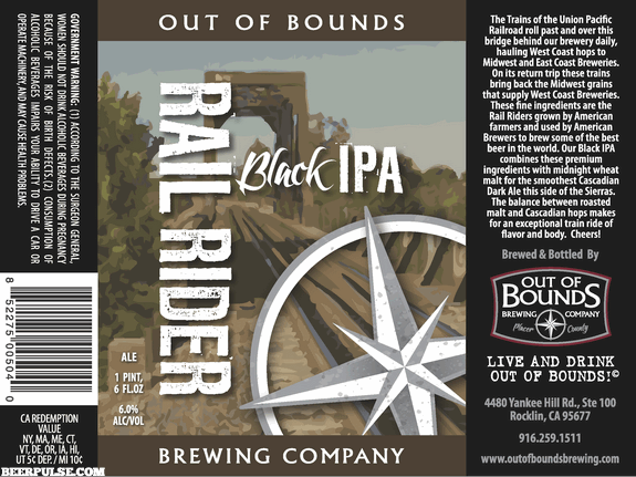 Out of Bounds Rail Rider Black IPA beer Label Full Size