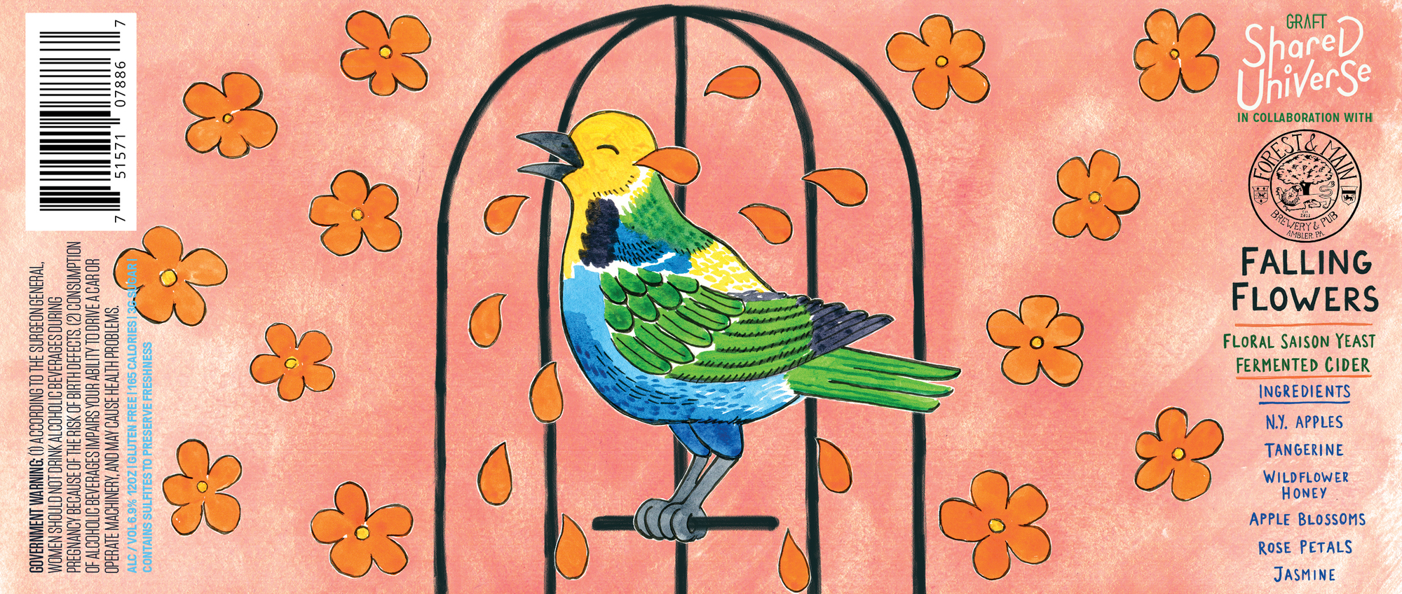 Graft + Forest and Main Falling Flowers | Shared Universe beer Label Full Size