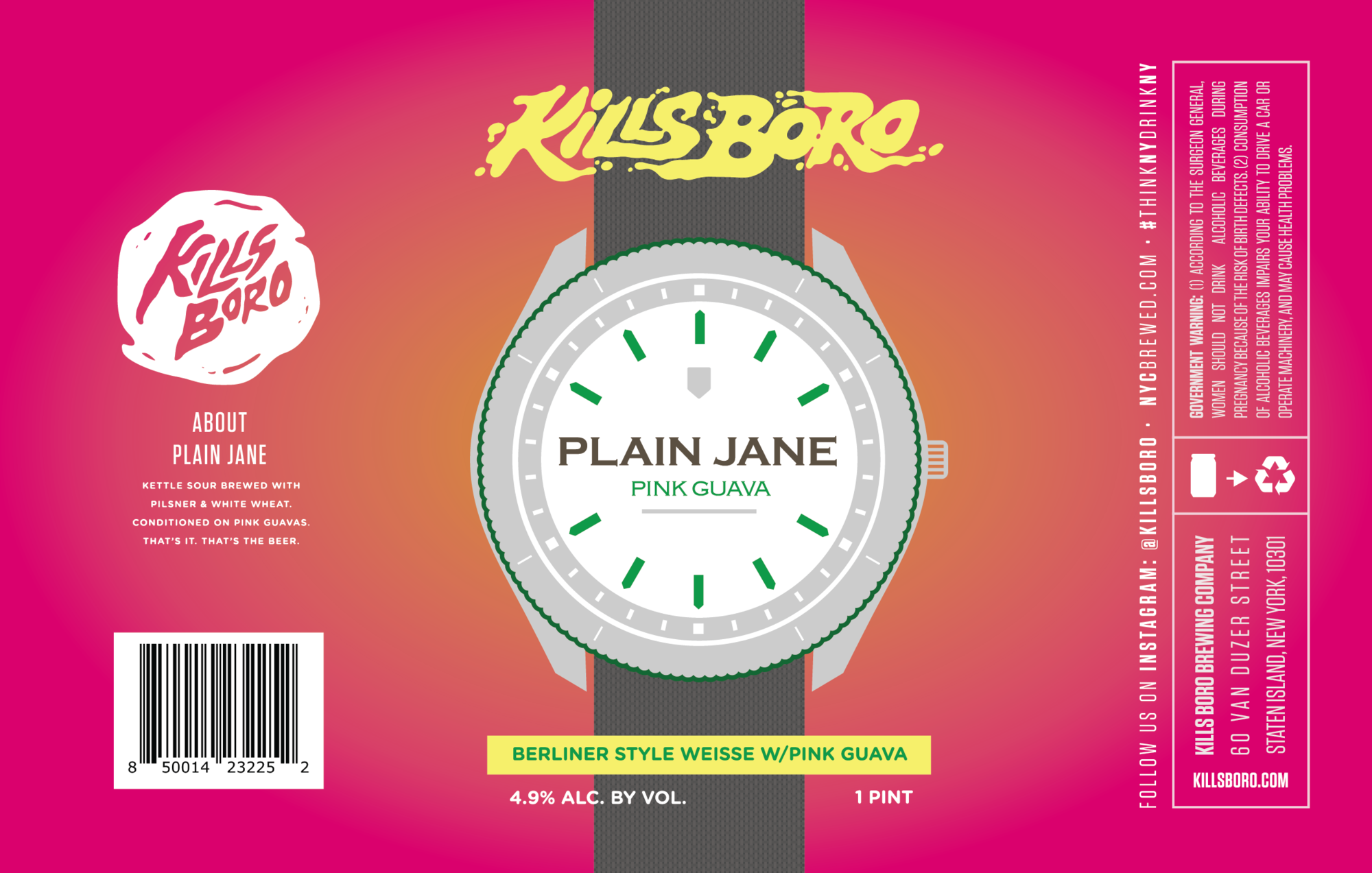 Kills Boro Plain Jane - Pink Guava beer Label Full Size