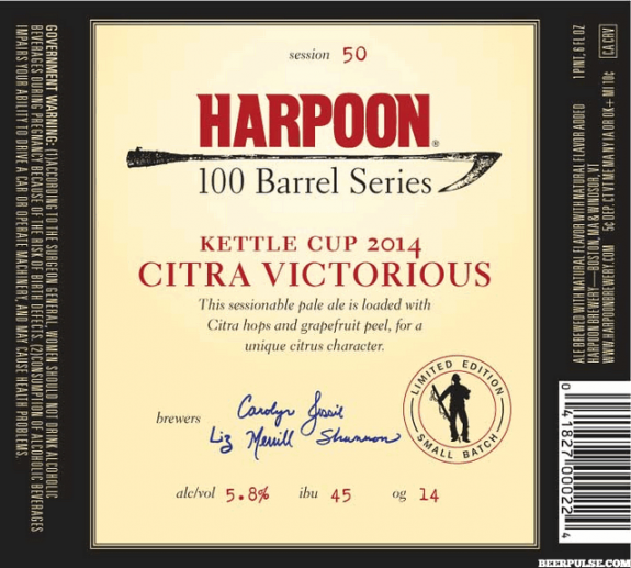 Harpoon Kettle Cup 2014 Citra Victorious Session 50 beer Label Full Size