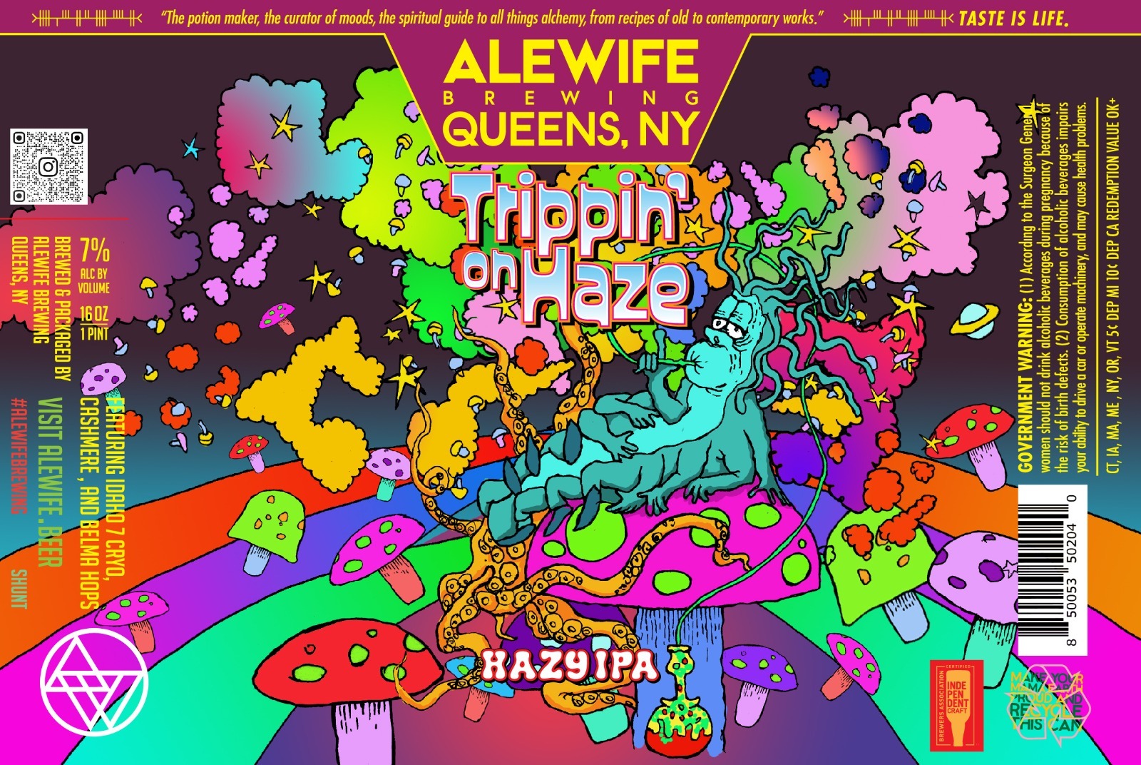 Alewife Trippin' On Haze IPA beer Label Full Size