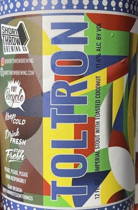 Short Throw Toltron Blue (Toasted Coconut) beer Label Full Size