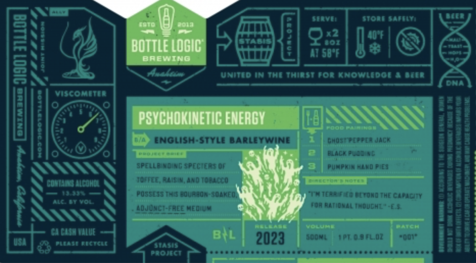 Bottle Logic Psychokinetic Energy 2023 beer Label Full Size