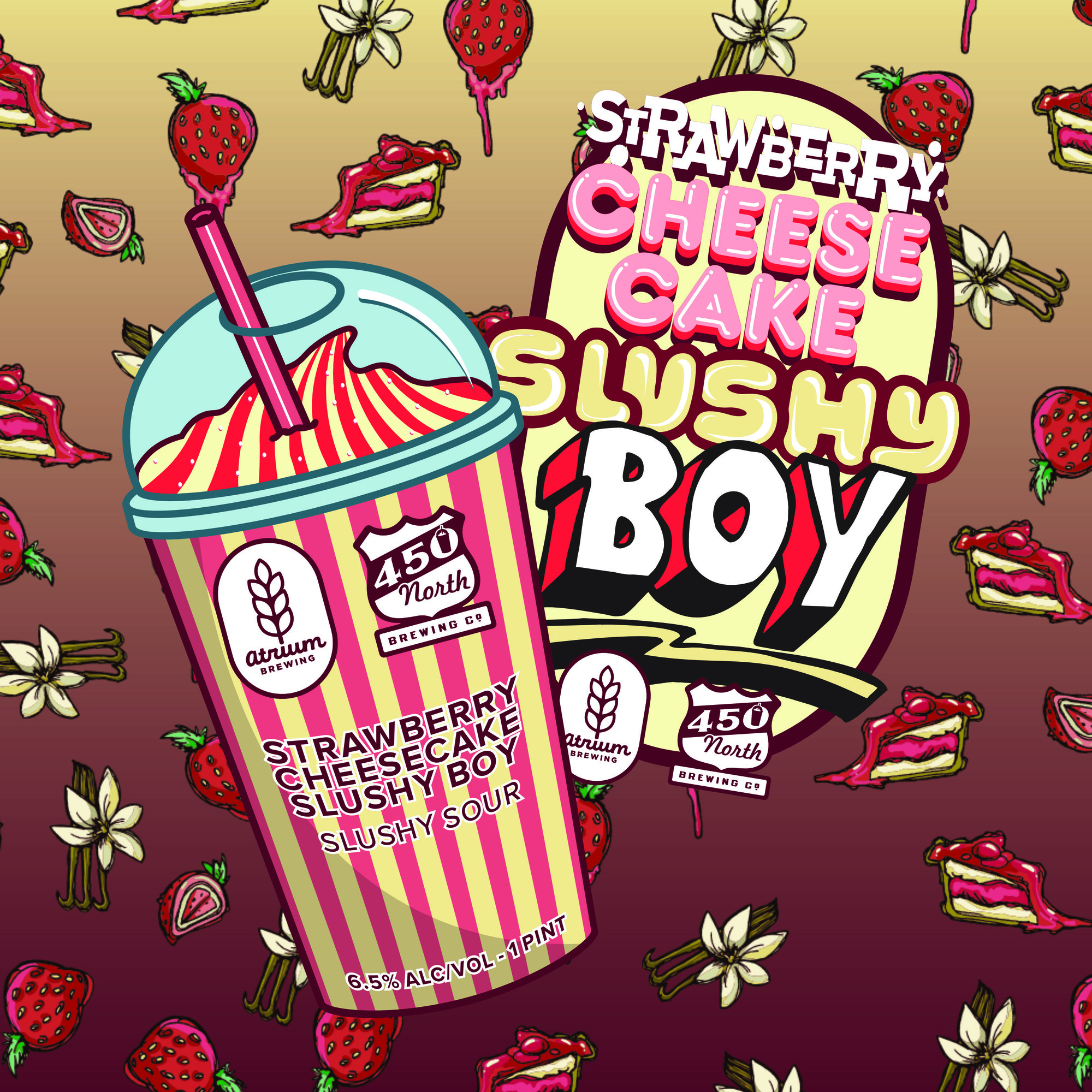 Atrium Strawberry Cheesecake Slushy Boy beer Label Full Size
