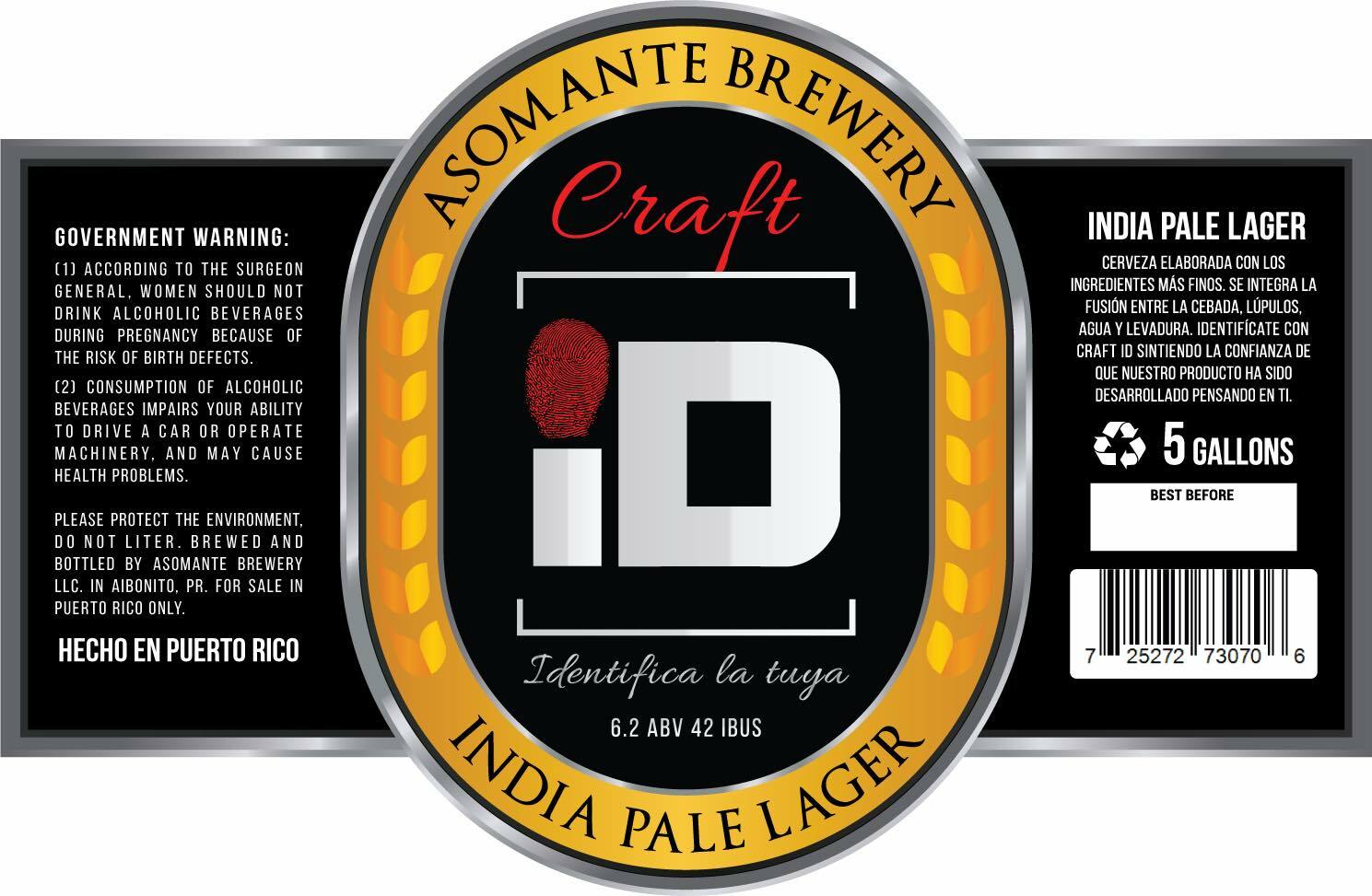 Asomante Brewery Craft ID beer Label Full Size
