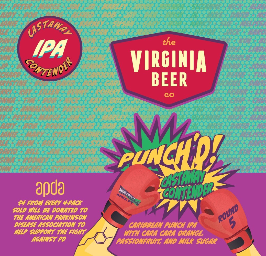 Virginia Beer Co. + Rock Steady Boxing APEX PT Punch'D! Castaway Contender beer Label Full Size
