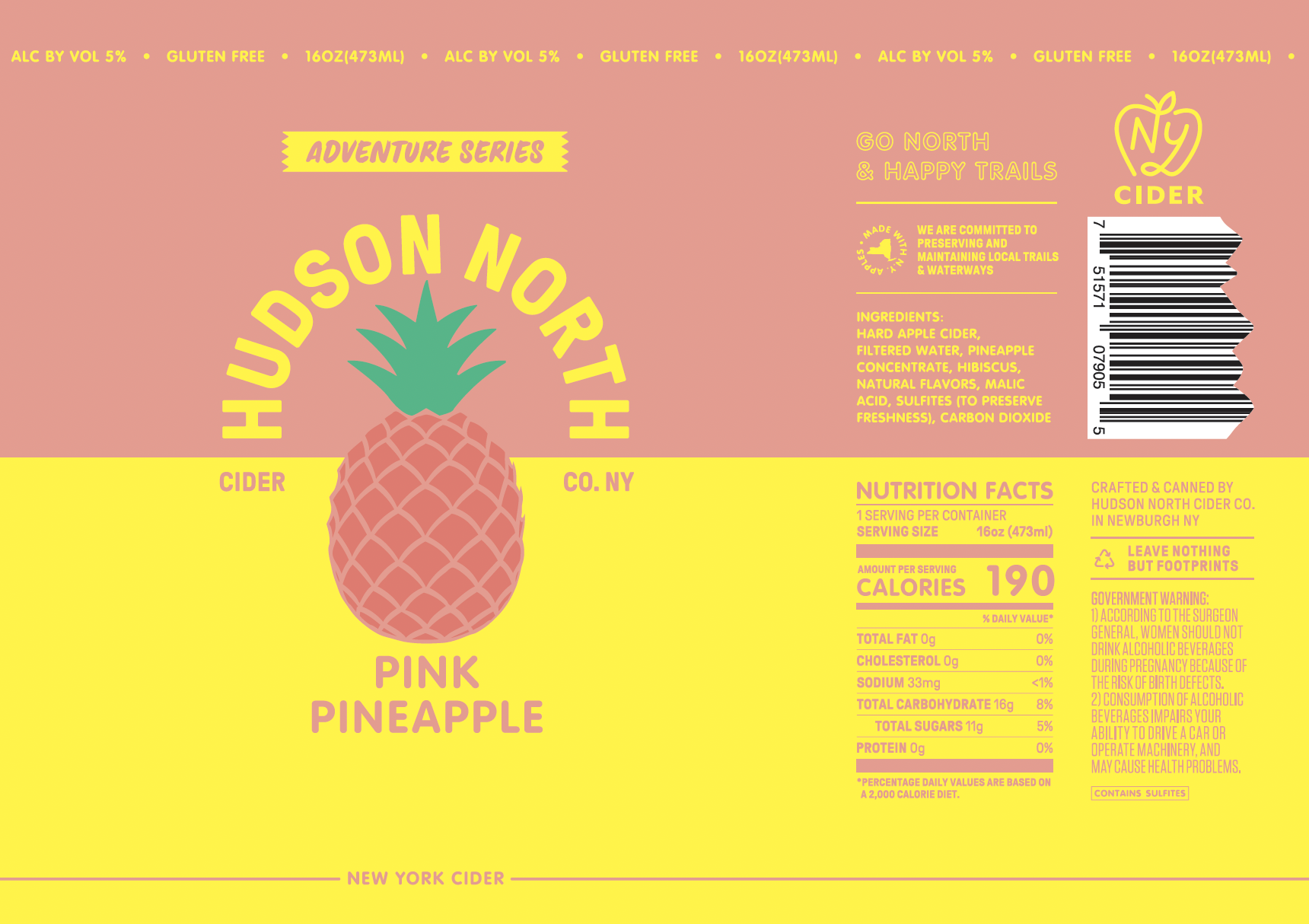 Hudson North Pink Pineapple - Adventure Series beer Label Full Size
