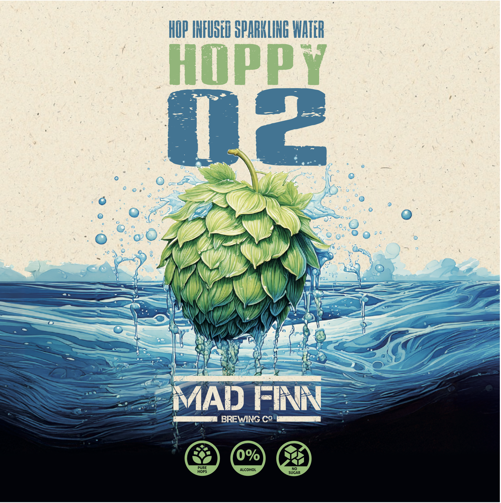 Mad Finn Hoppy O2 Hop Water beer Label Full Size