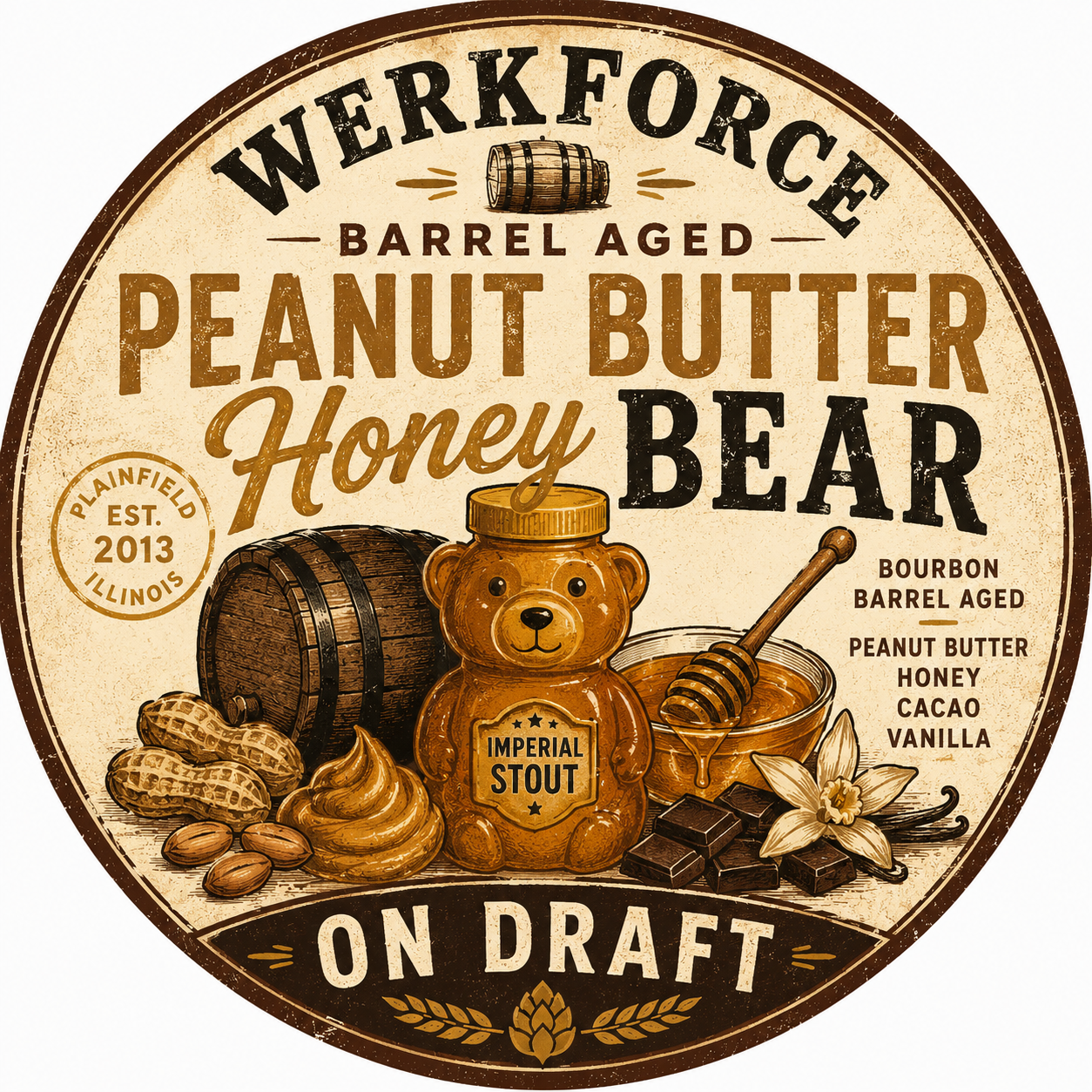 Werk Force Barrel Aged Peanut Butter Honey Sleepy Bear beer Label Full Size