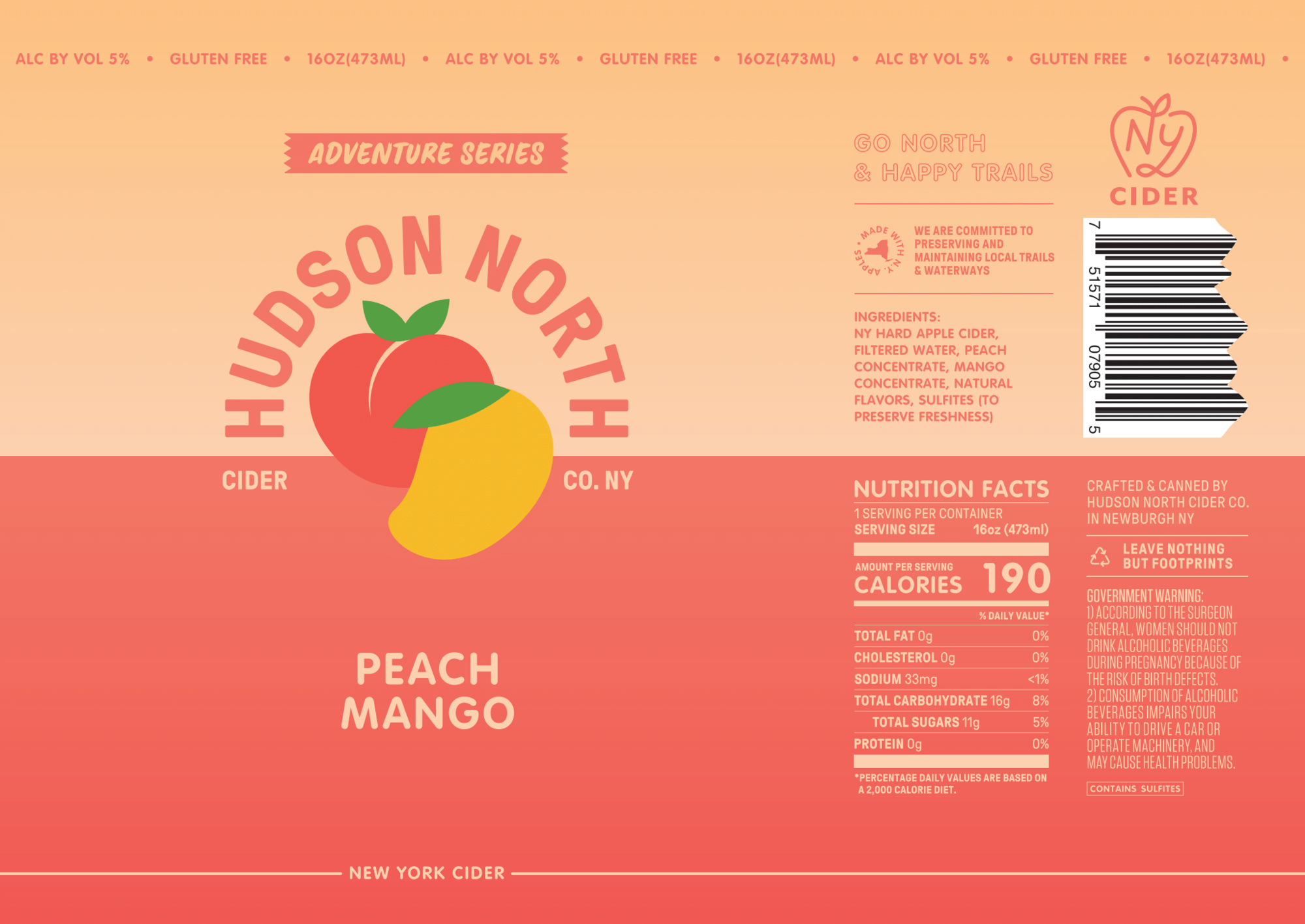 Hudson North Peach Mango | Adventure Series beer Label Full Size
