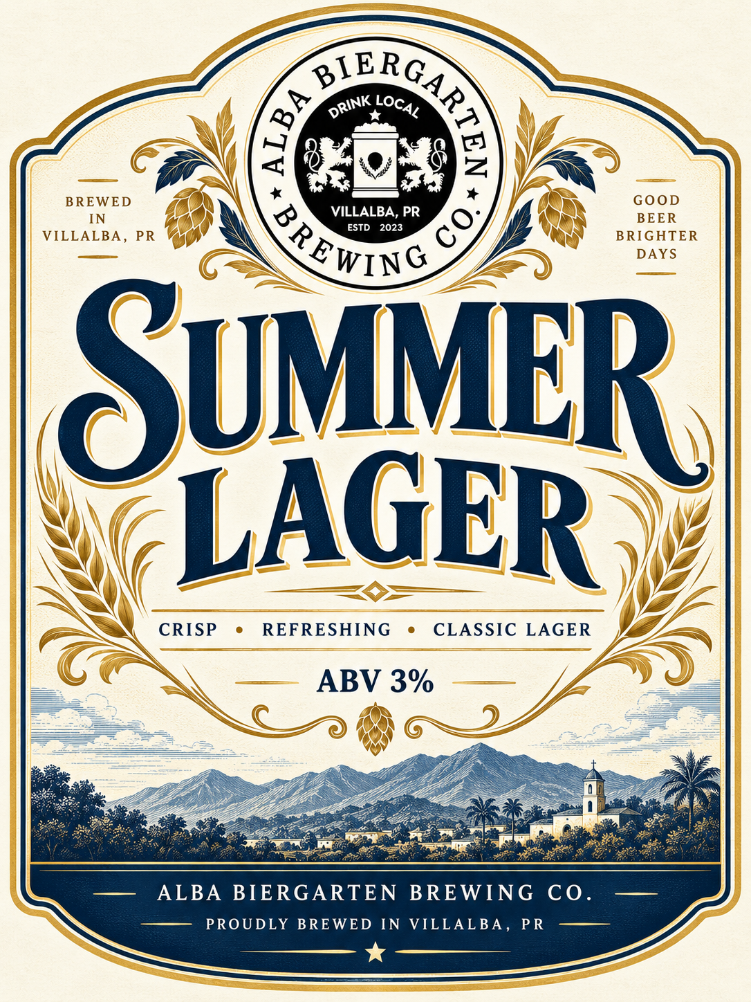 Alba Biergarten Brewing Co. Summer Lager beer Label Full Size