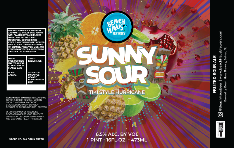 Beach Haus Sunny Sour - Tiki Hurricane beer Label Full Size