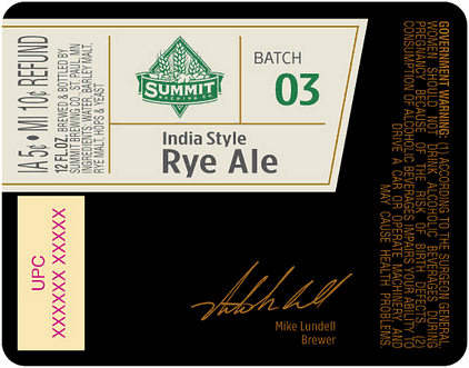 Summit India Style Rye Ale beer Label Full Size