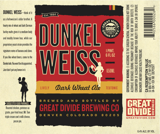 Great Divide Dunkel Weiss beer Label Full Size