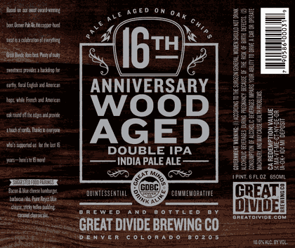 Great Divide 16th Anniversary beer Label Full Size