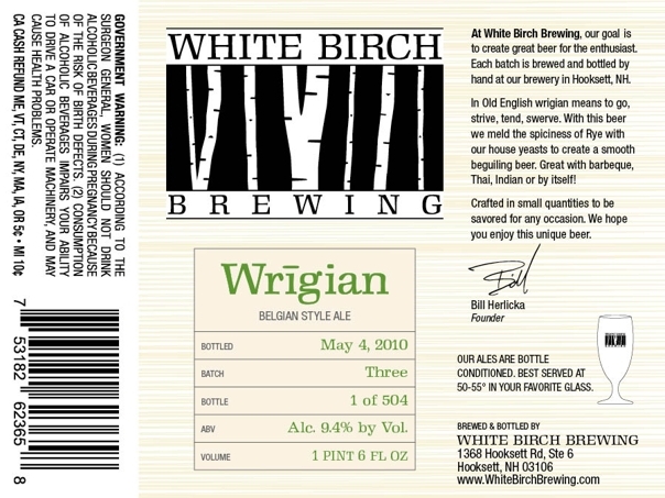 White Birch Wrigian beer Label Full Size