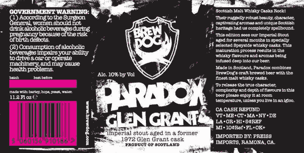 BrewDog Paradox Glen Grant beer Label Full Size