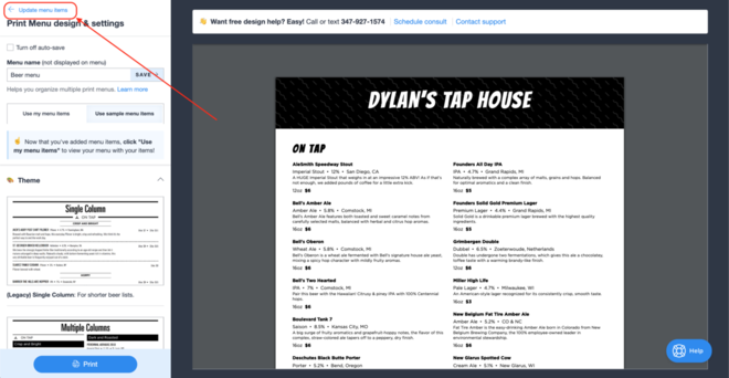 Create a print beer menu with one click