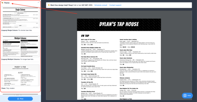 Create a print beer menu with one click