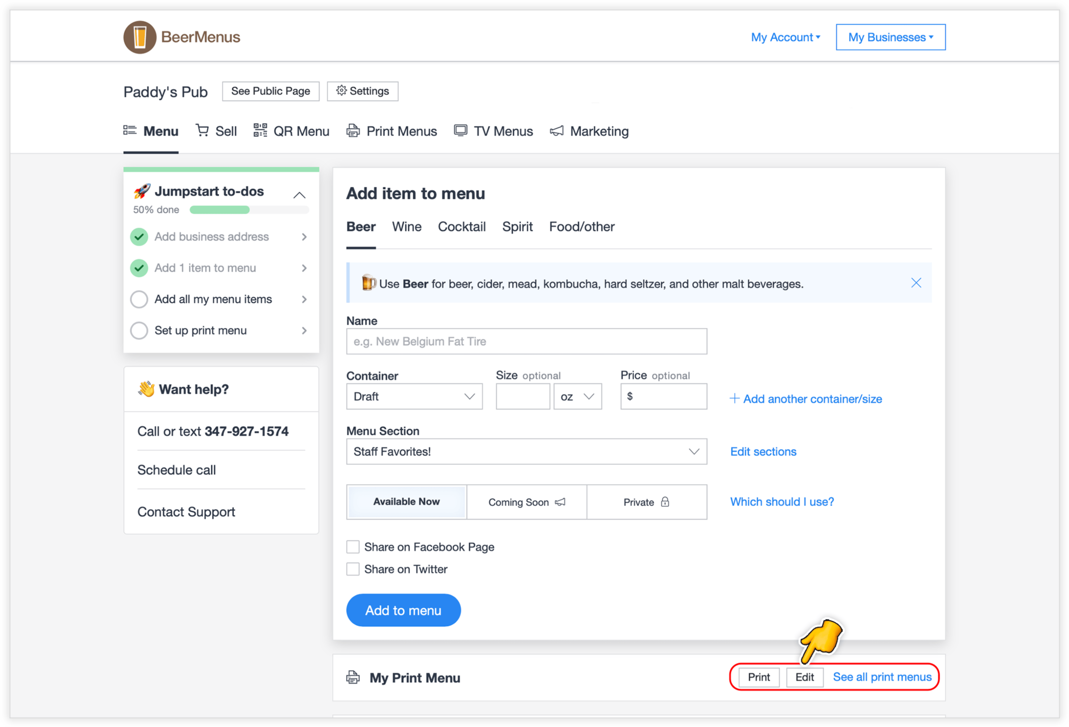 Create a print beer menu with one click