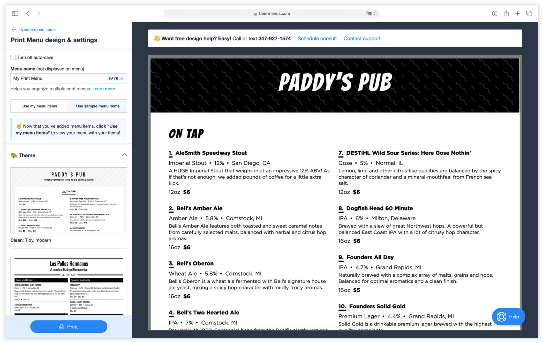 Create a print beer menu with one click